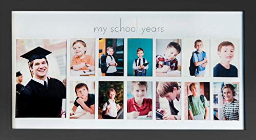 Green Pollywog School Years Picture Day Collage Frame in Elegant Natural Wood, Photos from Kindergarten to Graduation