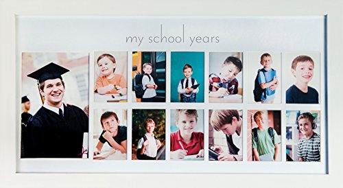 Green Pollywog School Years Picture Day Collage Frame in Elegant Natural Wood, Photos from Kindergarten to Graduation